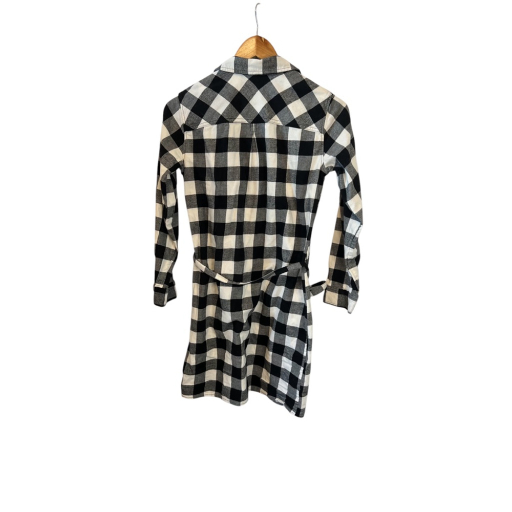 EDDIE BAUER Black & White Plaid Flannel Long Sleeve Short Casual Dress 2 - Picture 4 of 8